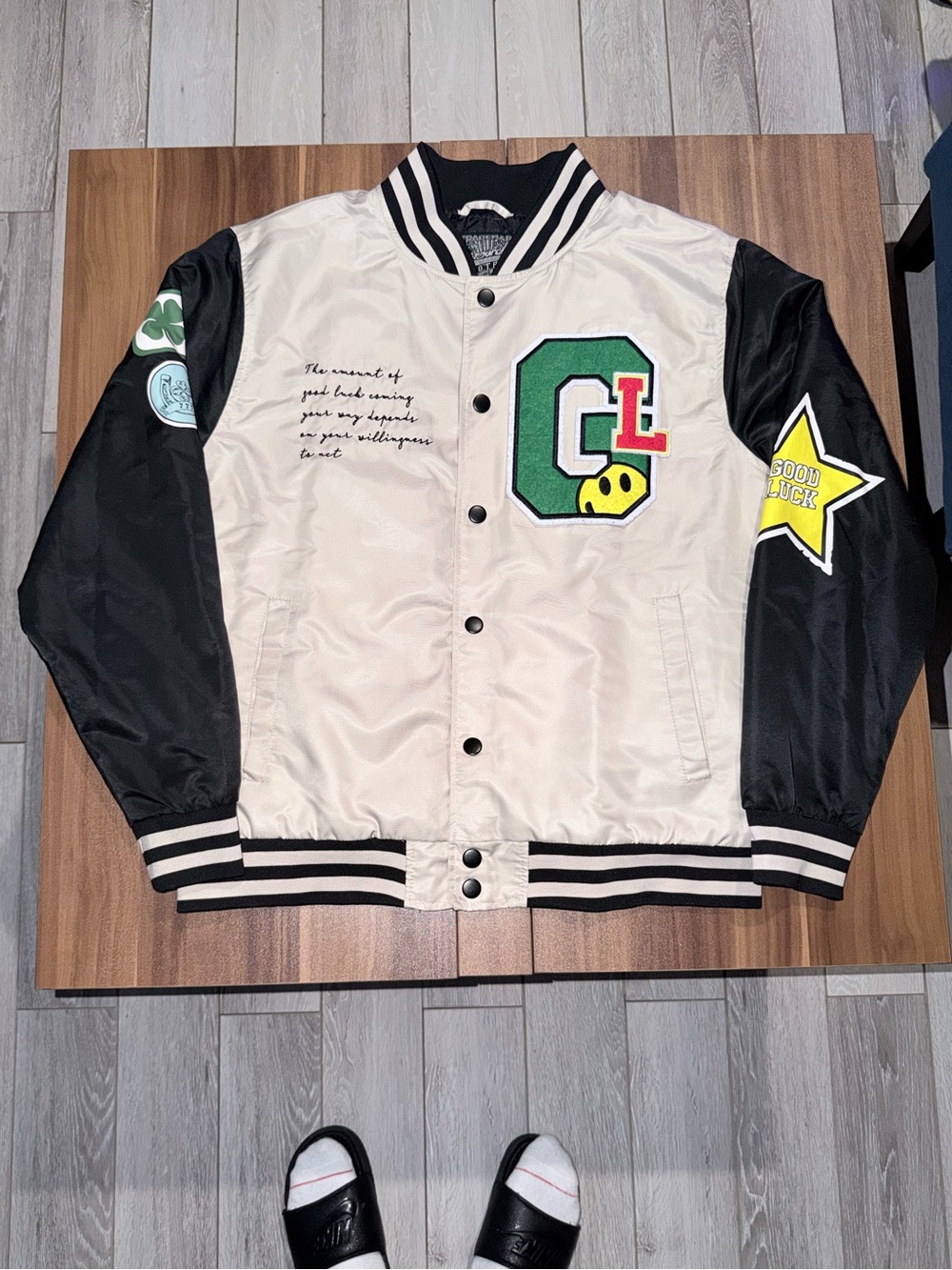 Men’s Varsity Jacket with Patches - Cream & Black
